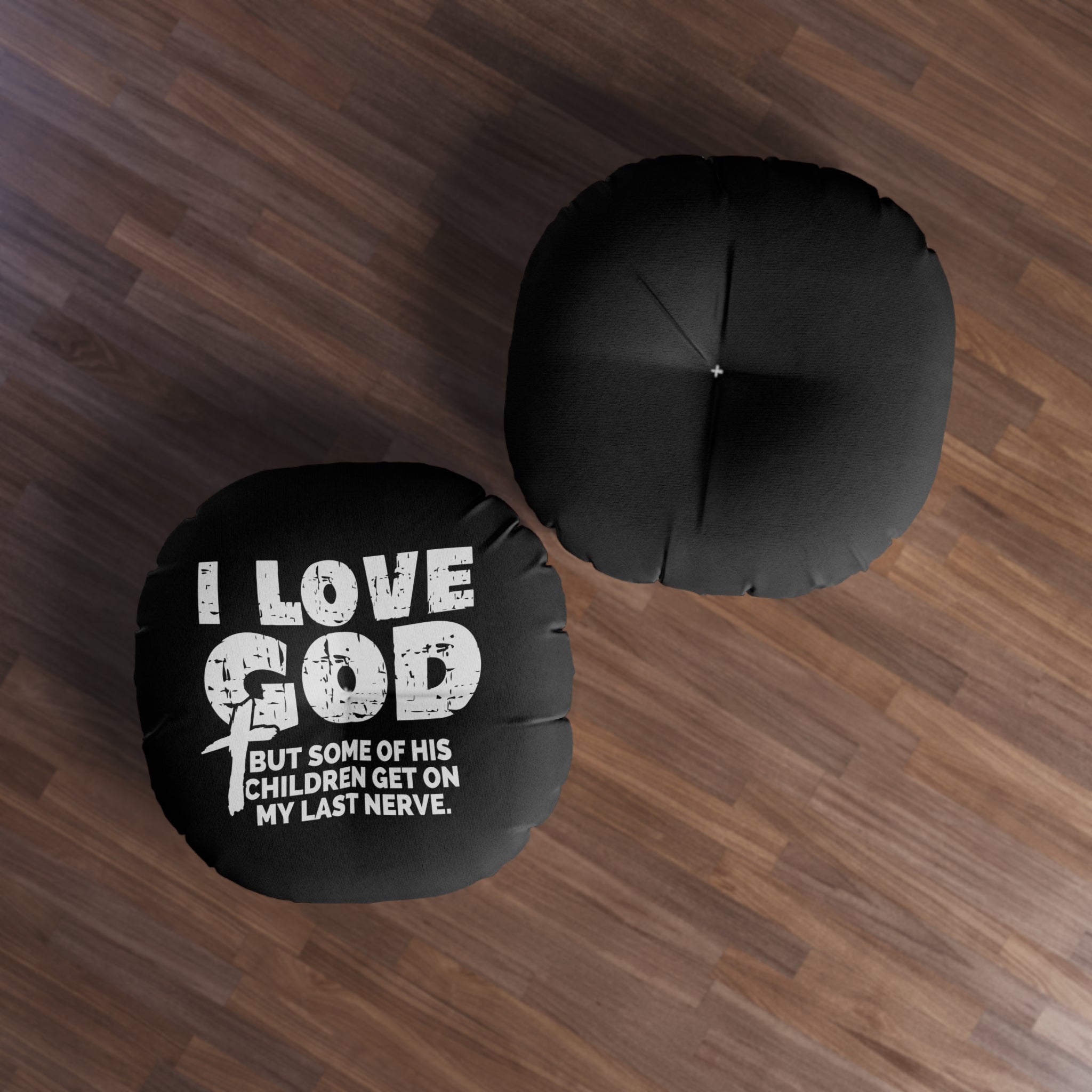 Tufted Floor Pillow, Round - 'I Love God